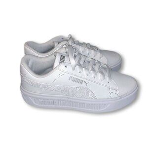 PUMA Smash Platform v3 Womens White Rose Embossed Sneakers Chunky Sole Tennis